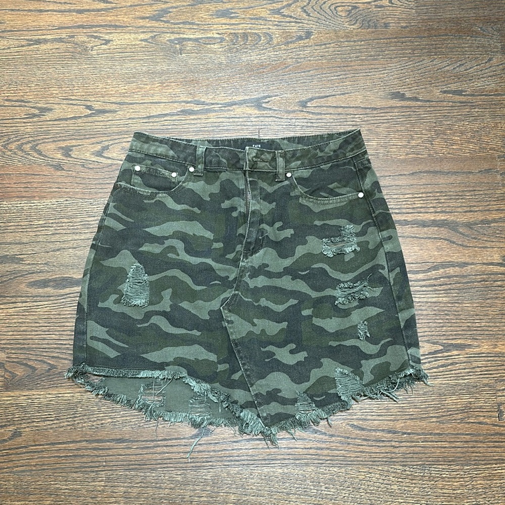 Green Camo distressed mini skirt